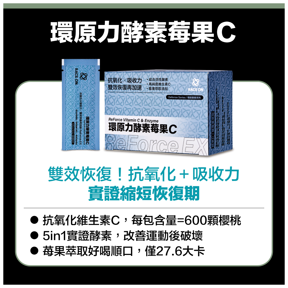 《環原力酵素苺果C》
雙效加速恢復，實證縮短恢復期！