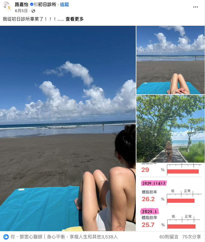 路嘉怡在長期少量飲食跟壓力下，也導致荷爾蒙失衡，不但容易復胖還會比過往更卡關！  在半年的療程後，小米的胰島素阻抗回到了正常曲線，再也不用擔心餐後的昏昏欲睡精神不濟。身體的慢性發炎指數回正，那些以前壓力大就發作的牙齦發炎、水腫、疲憊等各種不舒服狀況也明顯變少許多！晚上睡眠更沉，白天精神更好了，體脂更是從29%➝20.8%，簡直是教科書等級的成績單！